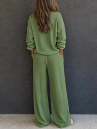 Waffle Knit Button Detail Top and Pants Set 101001629020741 57 Gifts for Her Jerry's Apparel 
