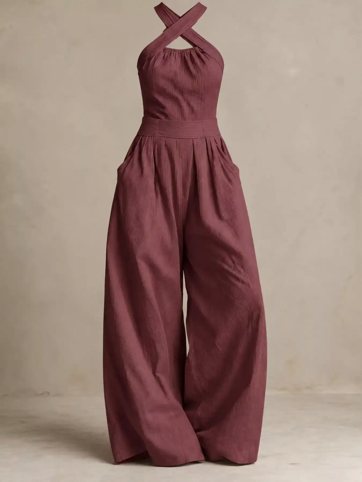 Full Size Halter Neck Wide-Leg Jumpsuit Plus Size 101001857800379 54 Affordable Fashion Under $100 Jerry's Apparel 