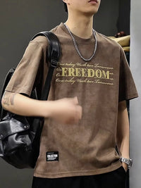 Men's Full Size Freedom Vintage Round Neck T-Shirt Plus Size