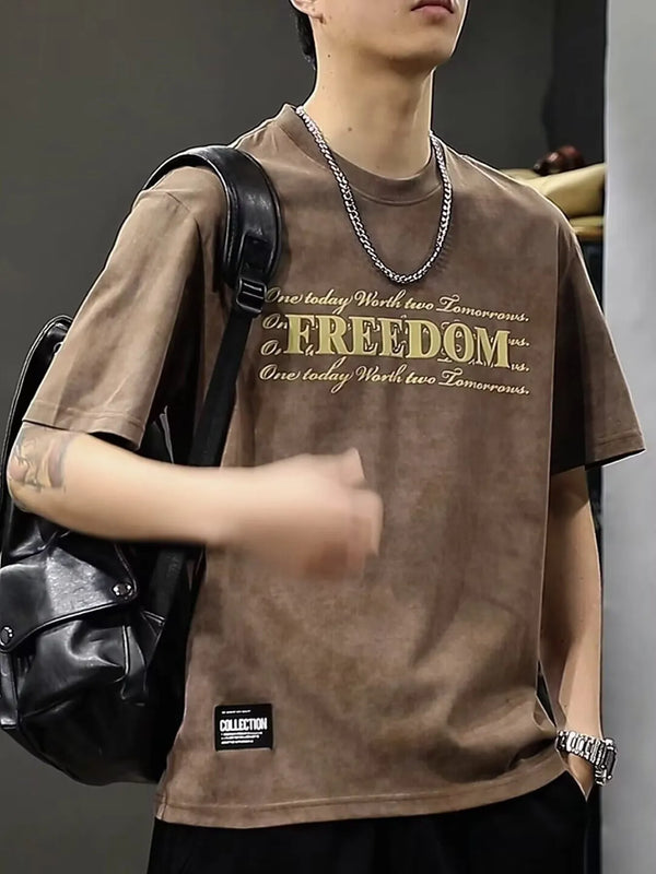 Men's Full Size Freedom Vintage Round Neck T-Shirt Plus Size