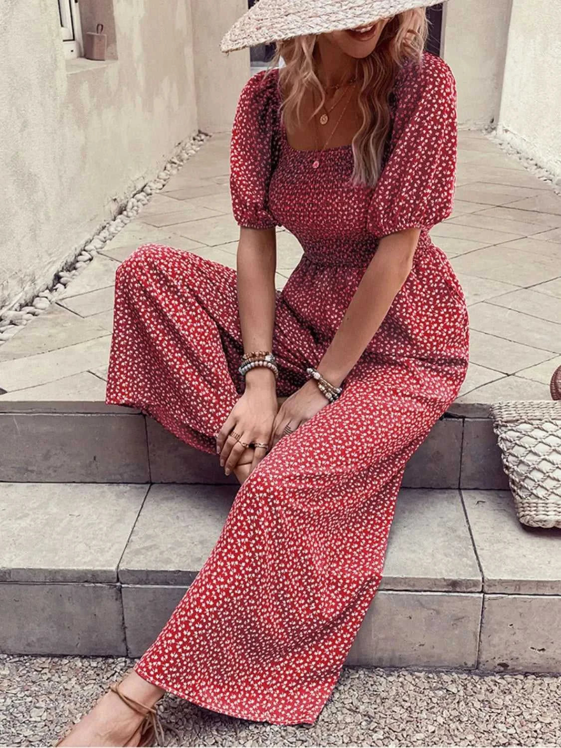 Printed Square Neck Puff Sleeve Jumpsuit 100100619721006 31 Affordable Fashion Under $100 Jerry's Apparel 