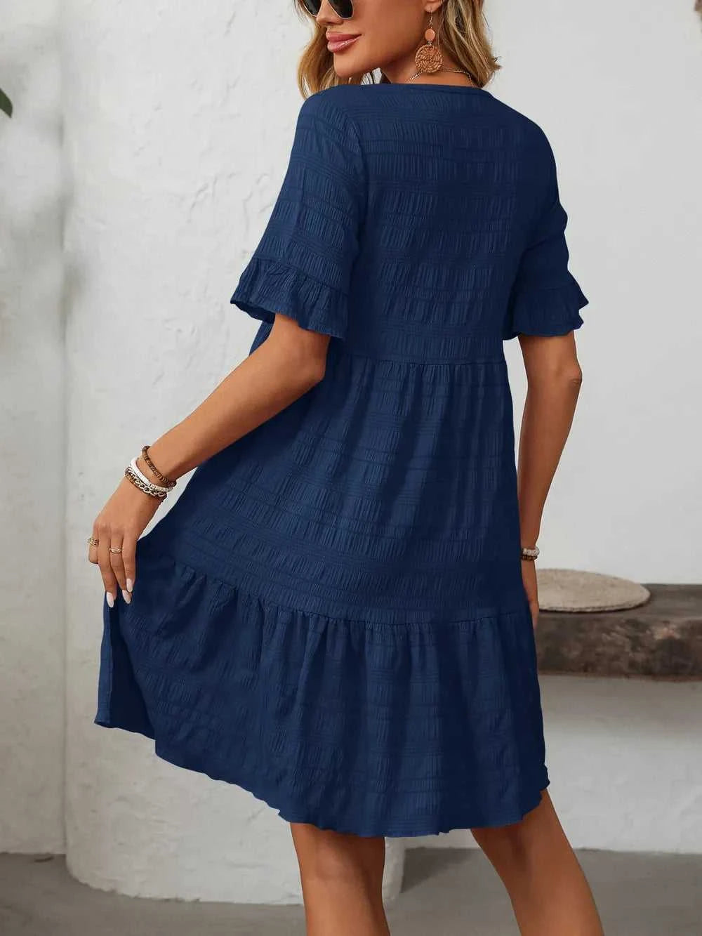 Mandy Ruffled Ruched Round Neck Half Sleeve Dress 100100796041903 25 Affordable Fashion Under $100 Jerry's Apparel 