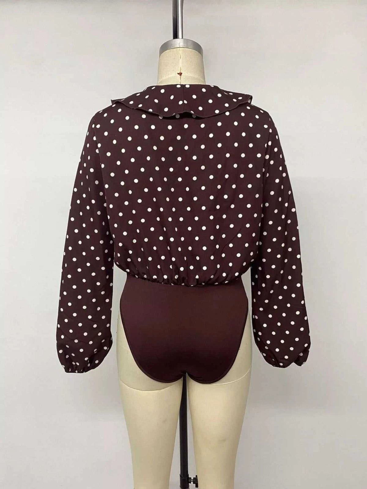Polka Dot Ruffled V-Neck Bodysuit 101001651705391 32 Affordable Fashion Under $100 Jerry's Apparel 