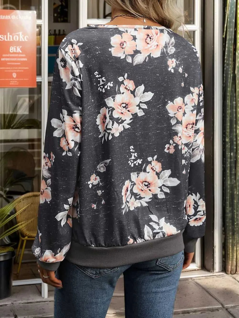 Perfee Printed V-Neck Long Sleeve Sweatshirt 100100794371784 28 Affordable Fashion Under $100 Jerry's Apparel 