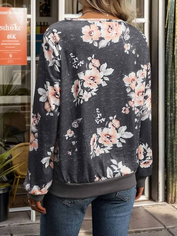 Perfee Printed V-Neck Long Sleeve Sweatshirt 100100794371784 28 Affordable Fashion Under $100 Jerry's Apparel 