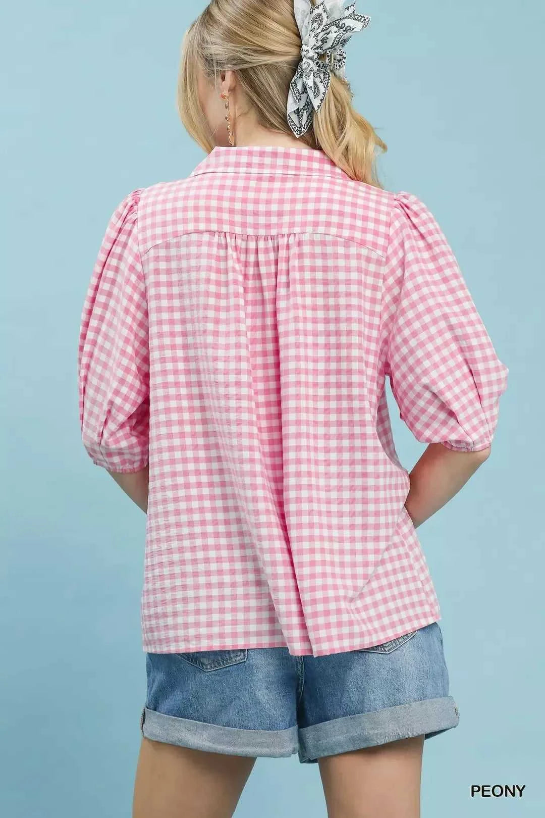 Umgee Gingham Puff Sleeve Collared Blouse 100100771141184 45 Affordable Fashion Under $100 Jerry's Apparel 