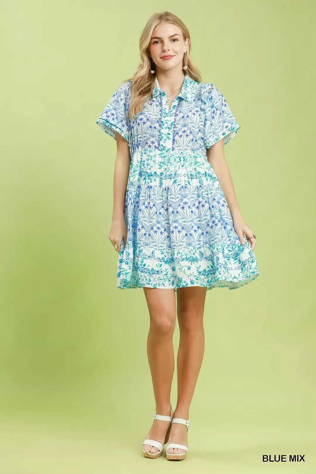 Umgee Mixed Floral Tiered Mini Dress with Flutter Sleeves 100100196711598 66 Affordable Fashion Under $100 Jerry's Apparel 