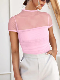 Mesh Mock Neck Short Sleeve T-Shirt