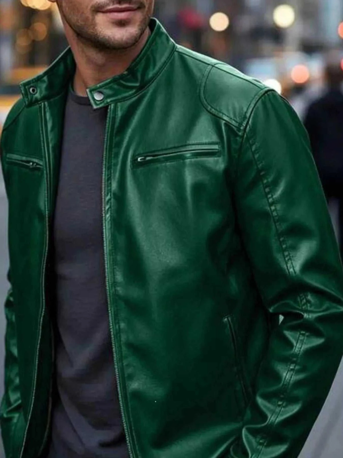 Men's Full Size Faux Leather Bomber Jacket with Zipper Pockets Plus Size 100400798610122 70 Affordable Fashion Under $100 Jerry's Apparel 