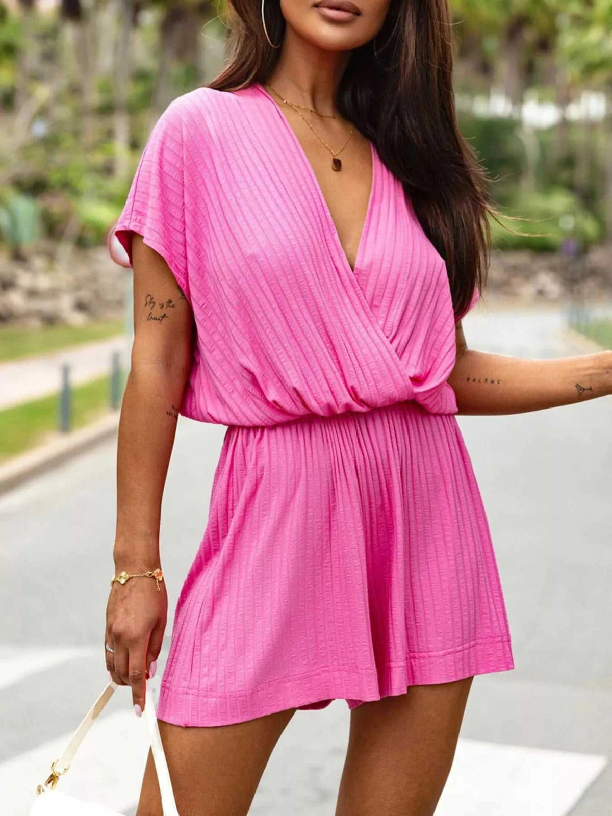 Short-Sleeve V-Neck Ribbed Romper 100100039693655 27 Affordable Fashion Under $100 Jerry's Apparel 