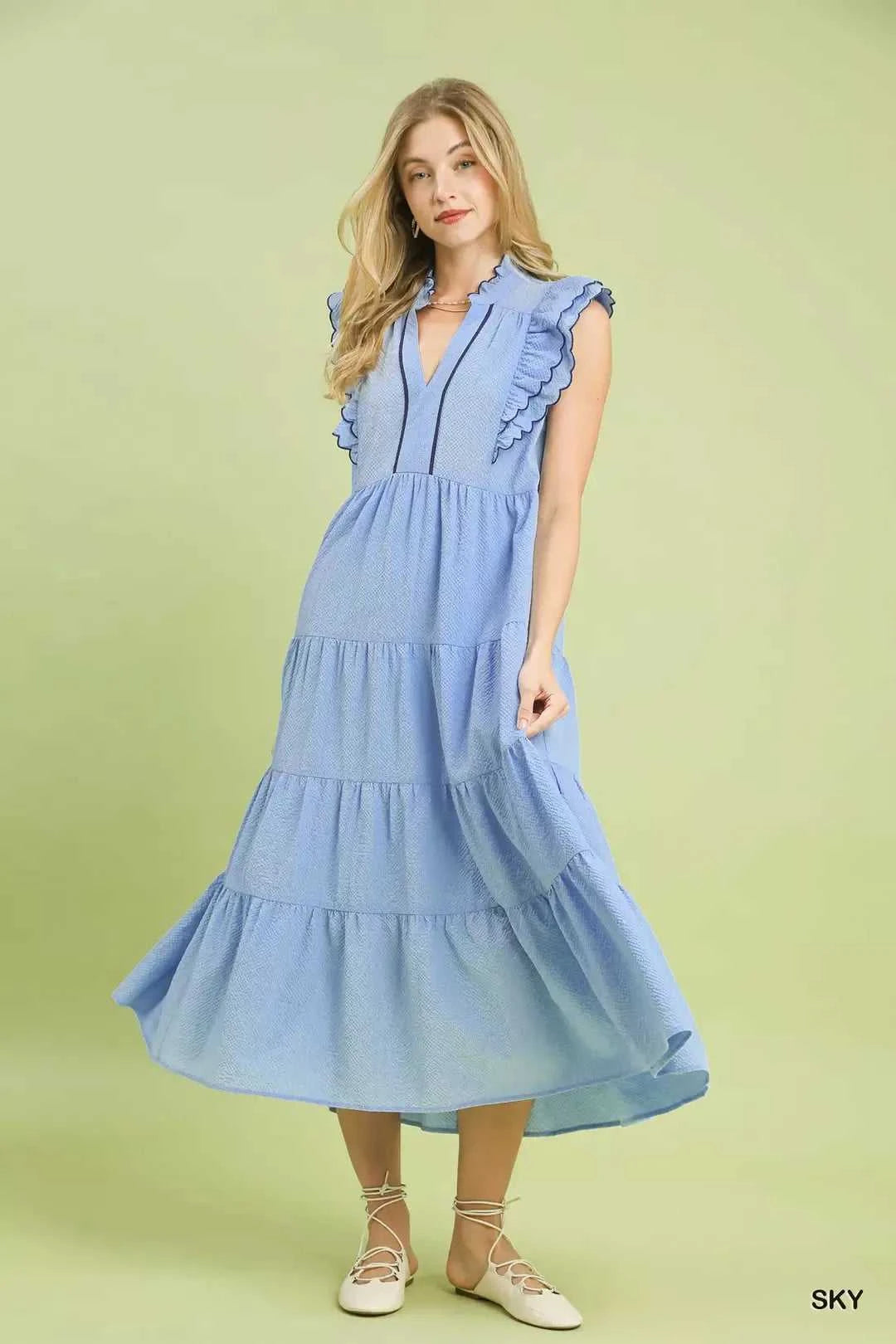 Umgee Seersucker Ruffle Sleeve Tiered Midi Dress 100100933511776 66 Affordable Fashion Under $100 Jerry's Apparel 