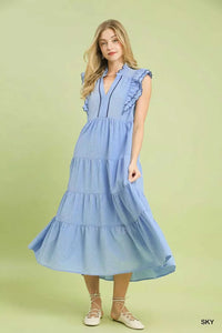 Umgee Seersucker Ruffle Sleeve Tiered Midi Dress 100100933511776 66 Affordable Fashion Under $100 Jerry's Apparel 