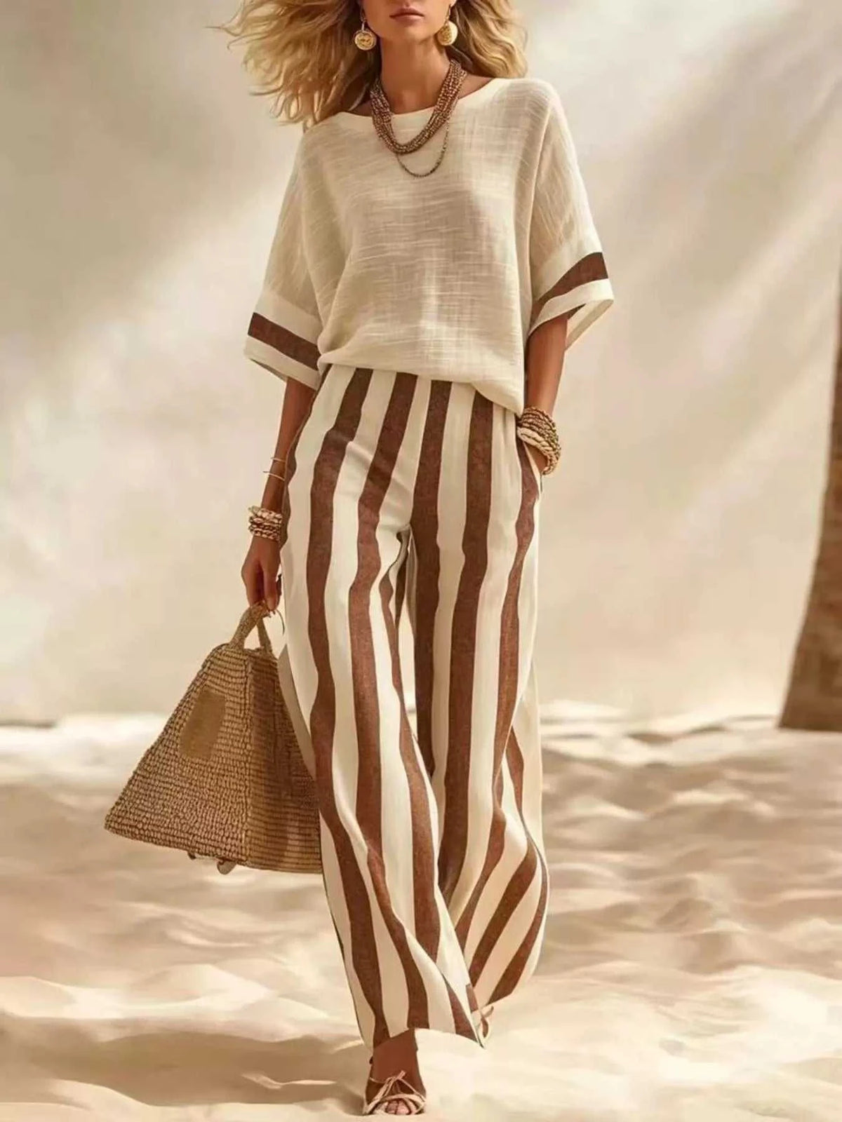 Full Size Striped Half Sleeve Top and Pants Set Plus Size 101001333529279 41 Affordable Fashion Under $100 Jerry's Apparel 