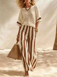 Full Size Striped Half Sleeve Top and Pants Set Plus Size 101001333529279 41 Affordable Fashion Under $100 Jerry's Apparel 