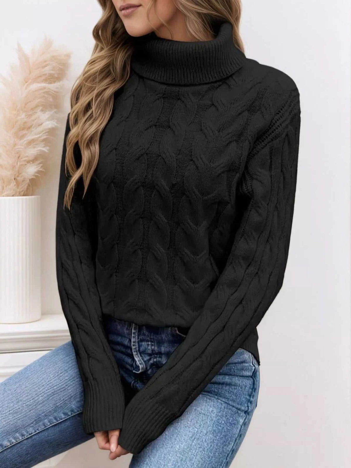 Cable Knit Turtleneck Long Sleeve Sweater 100100174532282 38 Affordable Fashion Under $100 Jerry's Apparel 