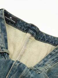 Men's Distressed Camo Patchwork Denim Shorts