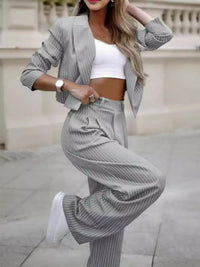 Striped Cropped Blazer and Wide-Leg Pants Two-Piece Set 101001182680323 73 Affordable Fashion Under $100 Jerry's Apparel 