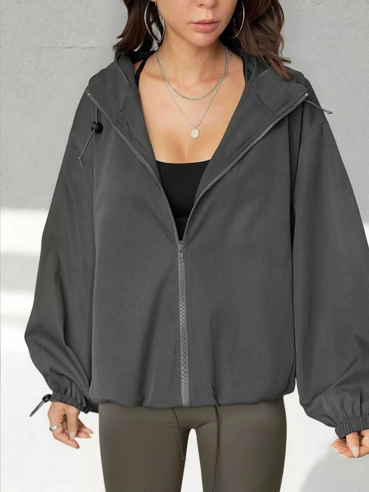 Drawstring Zip Up Hooded Jacket 100100879581198 83 Affordable Fashion Under $100 Jerry's Apparel 