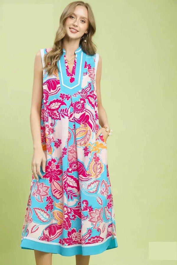 Umgee Floral Sleeveless Midi Dress with Side Pockets 100100511711109 57 Affordable Fashion Under $100 Jerry's Apparel 