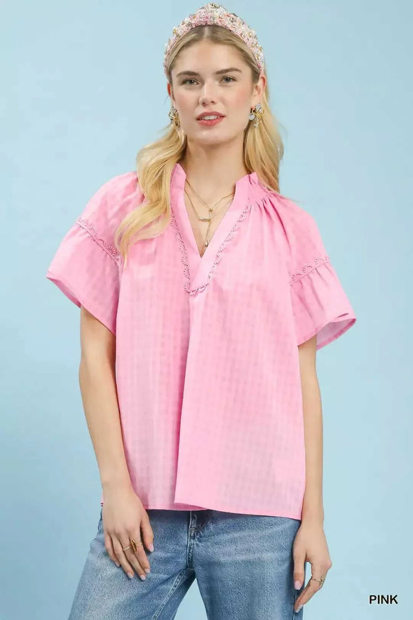Umgee Gingham Puff Sleeve Top with Lace Trim 100100511921710 45 Affordable Fashion Under $100 Jerry's Apparel 