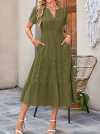 Tiered Notched Short Sleeve Dress