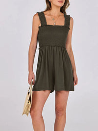 Smocked Square Neck Sleeveless Romper