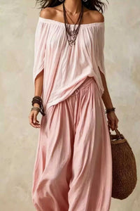 Full Size Off-Shoulder Top and Wide-Leg Pants Set Plus Size 100100599262559 45 Affordable Fashion Under $100 Jerry's Apparel 