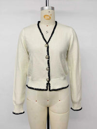 Contrast Trim V-Neck Button-Down Cardigan 101002872931400 55 Affordable Fashion Under $100 Jerry's Apparel 
