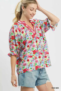 Umgee Mix Floral Print Ruffle Top 100100273231781 51 Affordable Fashion Under $100 Jerry's Apparel 