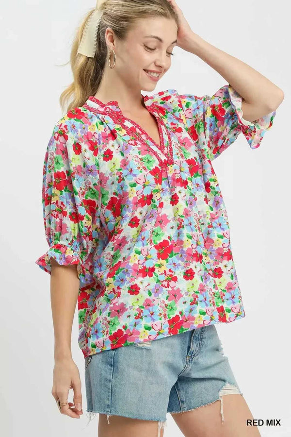 Umgee Mix Floral Print Ruffle Top 100100273231781 51 Affordable Fashion Under $100 Jerry's Apparel 