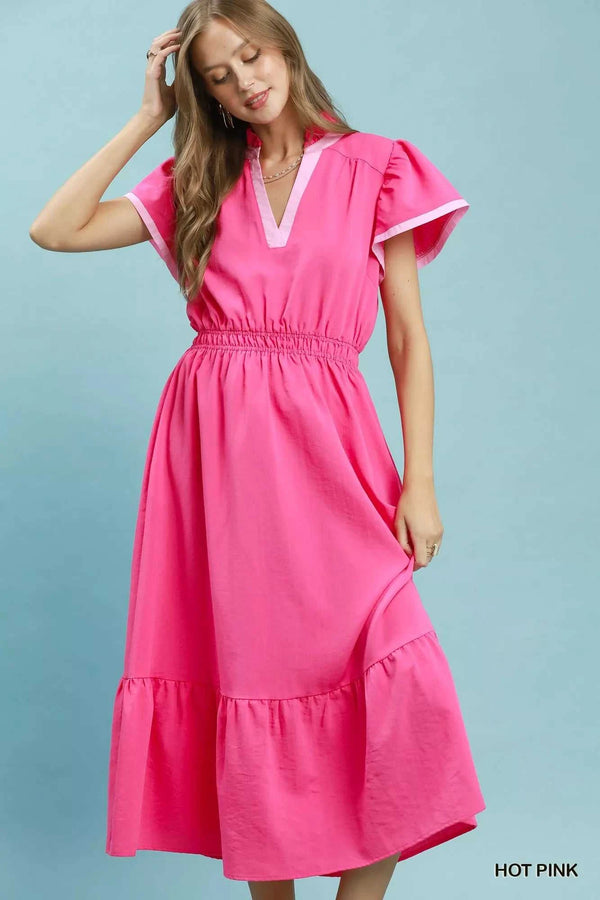 Umgee Contrast Trim Midi Dress with Tiered Ruffle Hem 100100766561132 64 Affordable Fashion Under $100 Jerry's Apparel 