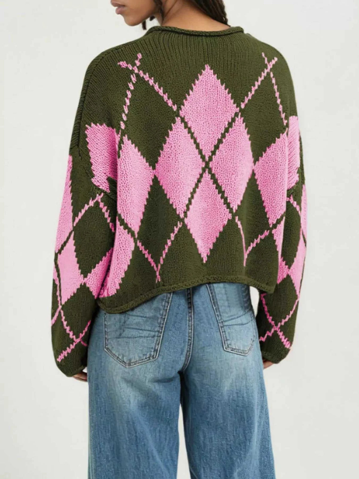 Argyle Pattern Knit Dropped Shoulder Sweater 100100844660276 45 Affordable Fashion Under $100 Jerry's Apparel 