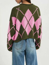 Argyle Pattern Knit Dropped Shoulder Sweater 100100844660276 45 Affordable Fashion Under $100 Jerry's Apparel 