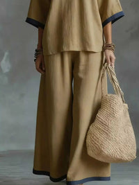 Full Size Contrast Trim V-Neck Top and Pants Set Plus Size 101001935032552 40 Affordable Fashion Under $100 Jerry's Apparel 