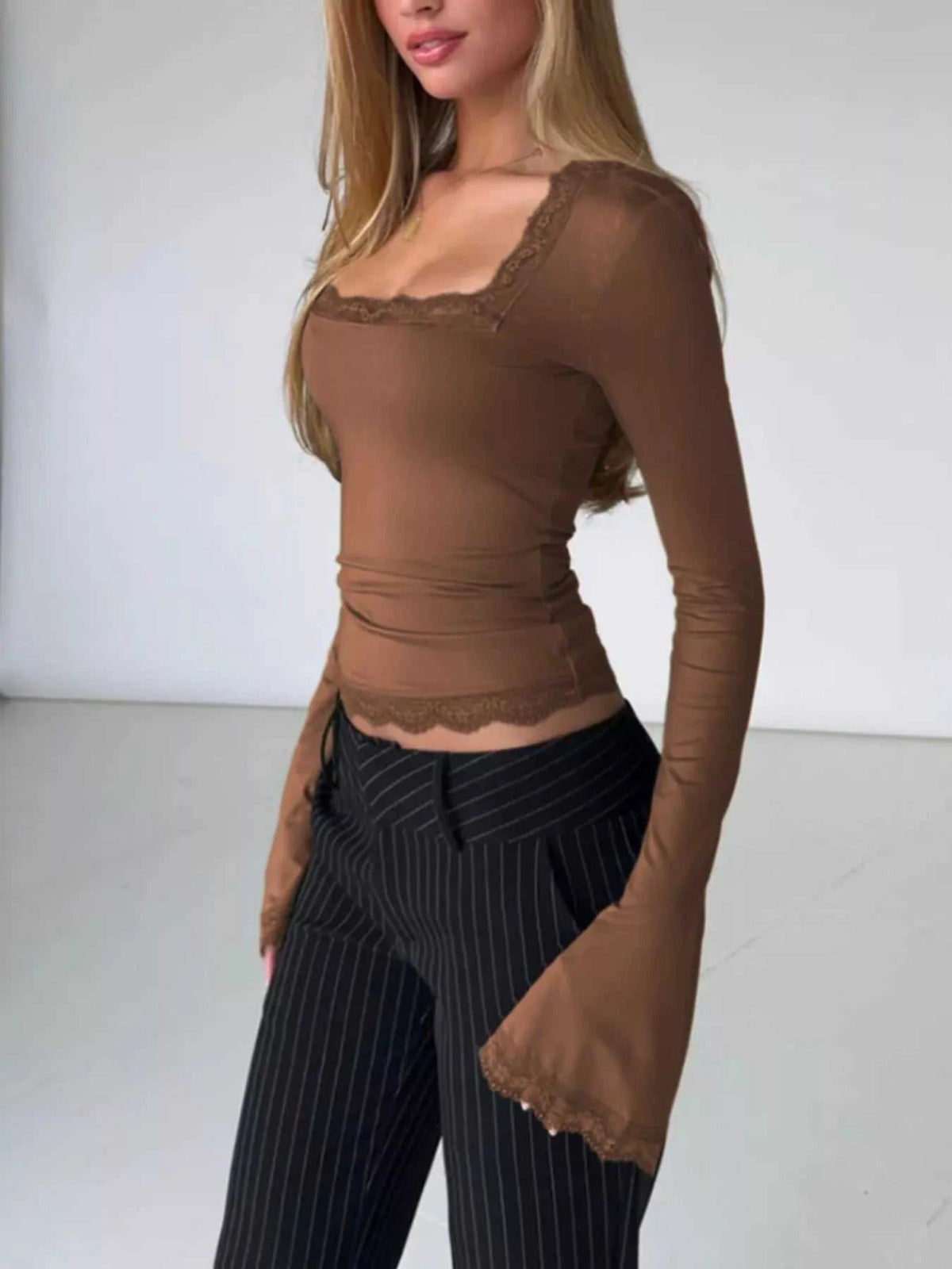 Lace Trim Square Neck Long Sleeve Top 100100247920045 28 Affordable Fashion Under $100 Jerry's Apparel 
