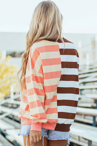 Striped Round Neck Long Sleeve Sweatshirt