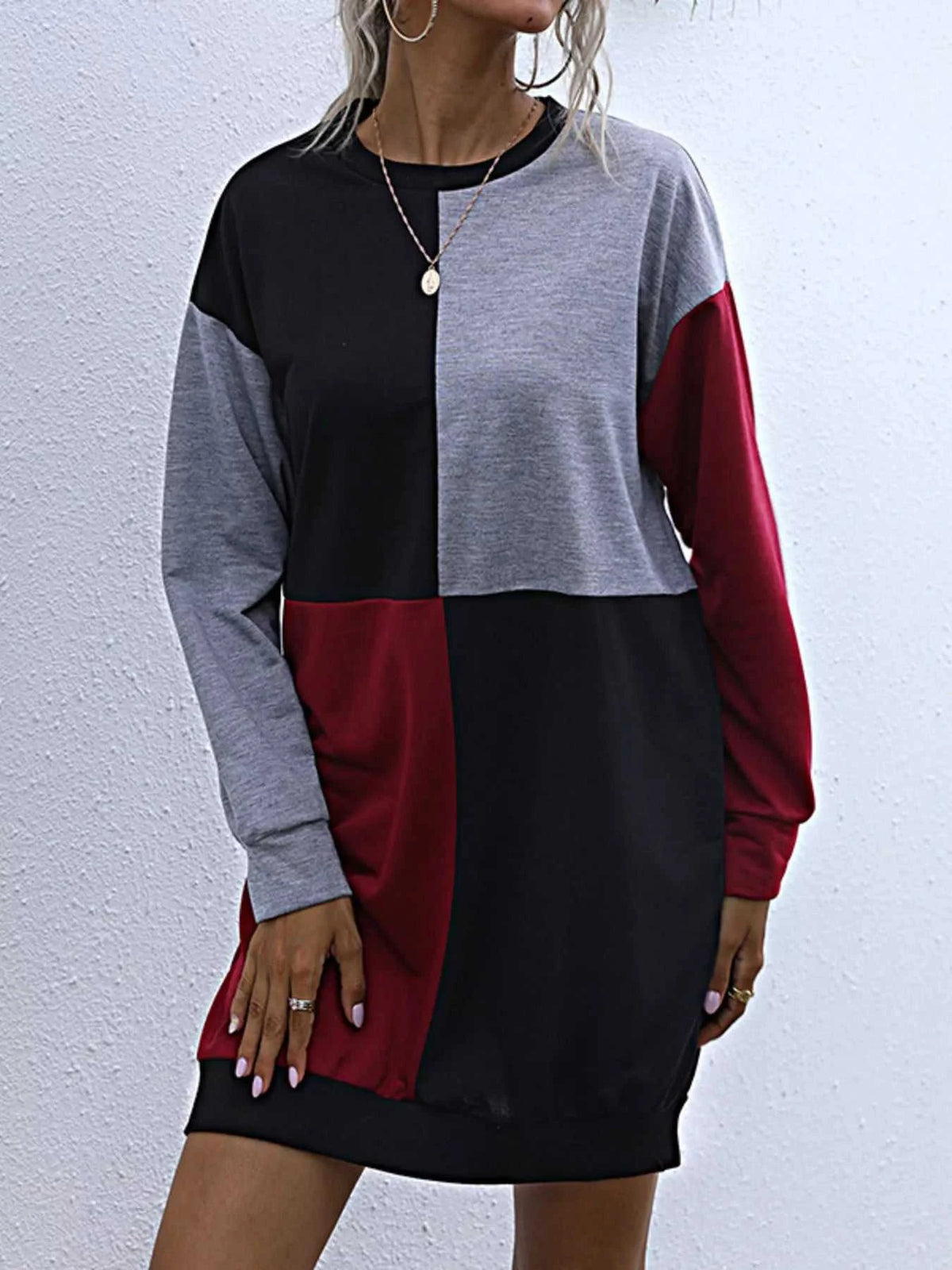 Color Block Casual Long Sleeve Mini Dress 100100333522712 29 Gifts for Her Jerry's Apparel 