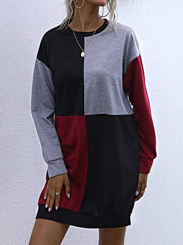 Color Block Casual Long Sleeve Mini Dress 100100333522712 29 Gifts for Her Jerry's Apparel 