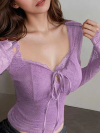 Tie Front Long Sleeve Lace Top 100100737547460 31 Affordable Fashion Under $100 Jerry's Apparel 