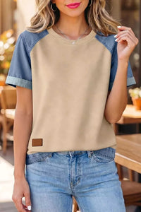 Denim Color Block Patchwork Round Neck Tee 100100063879515 59 Affordable Fashion Under $100 Jerry's Apparel 