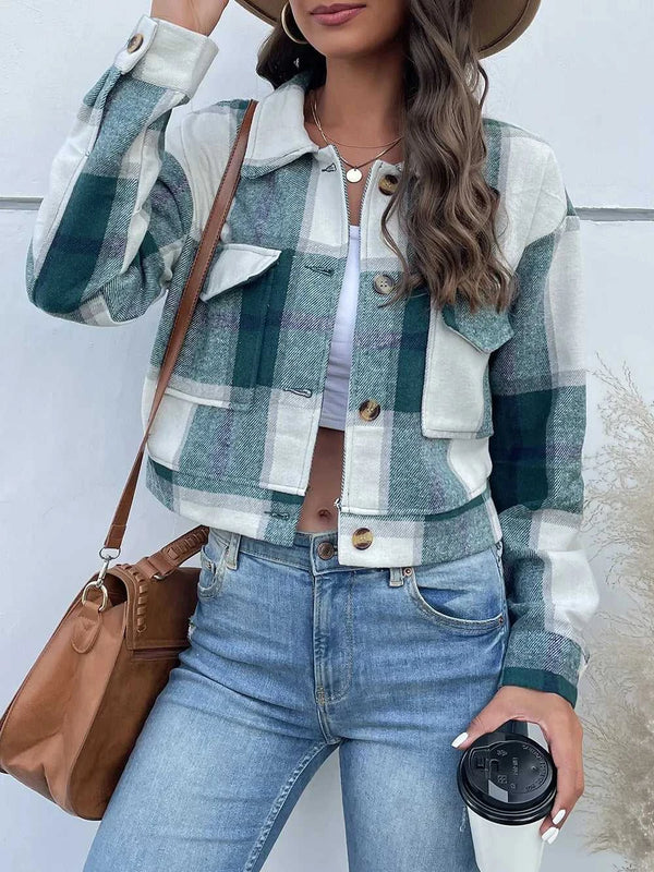 Perfee Plaid Button Up Drop Shoulder Cropped Jacket 100100253651808 53 Affordable Fashion Under $100 Jerry's Apparel 