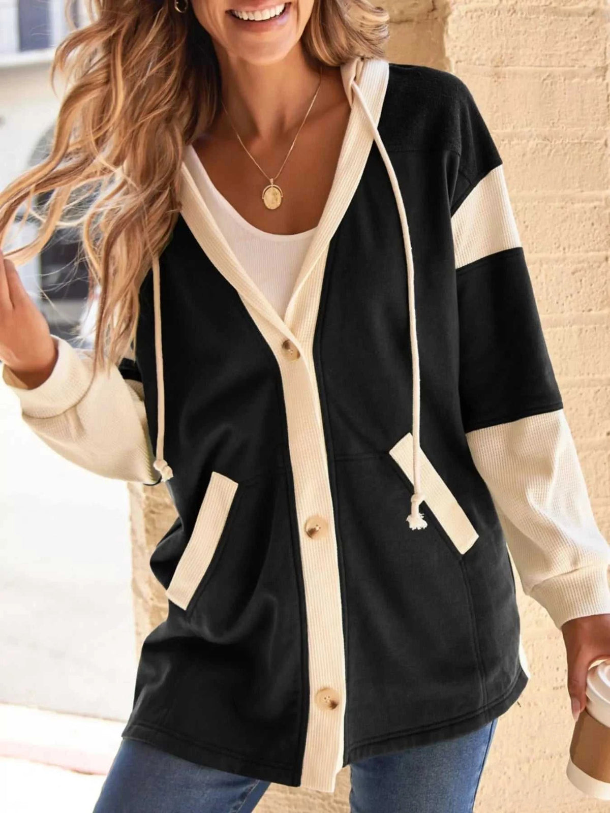 Button-Down Color Block Hoodie 100100751461499 62 Affordable Fashion Under $100 Jerry's Apparel 
