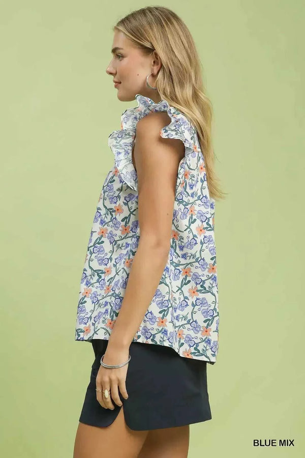 Umgee Floral Print Ruffle Cap Sleeve Shirt 100100313271051 49 Affordable Fashion Under $100 Jerry's Apparel 