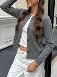 Contrast Button Long Sleeve Cardigan 100100739522365 45 Affordable Fashion Under $100 Jerry's Apparel 