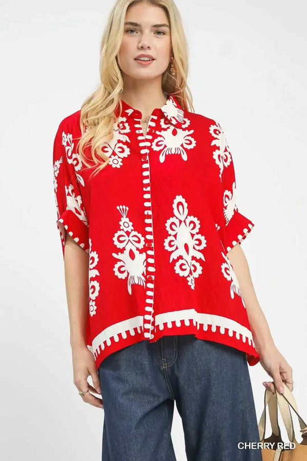Umgee Abstract Print Button Down Short Sleeve Shirt 100100903931595 45 Affordable Fashion Under $100 Jerry's Apparel 
