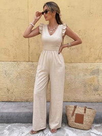 Ruffled V-Neck Wide Leg Jumpsuit 100100577304781 37 Affordable Fashion Under $100 Jerry's Apparel 