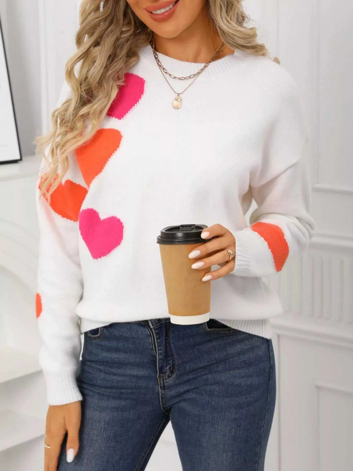 Valentine's Day Heart Pattern Round Neck Sweater 100100644430342 48 Affordable Fashion Under $100 Jerry's Apparel 