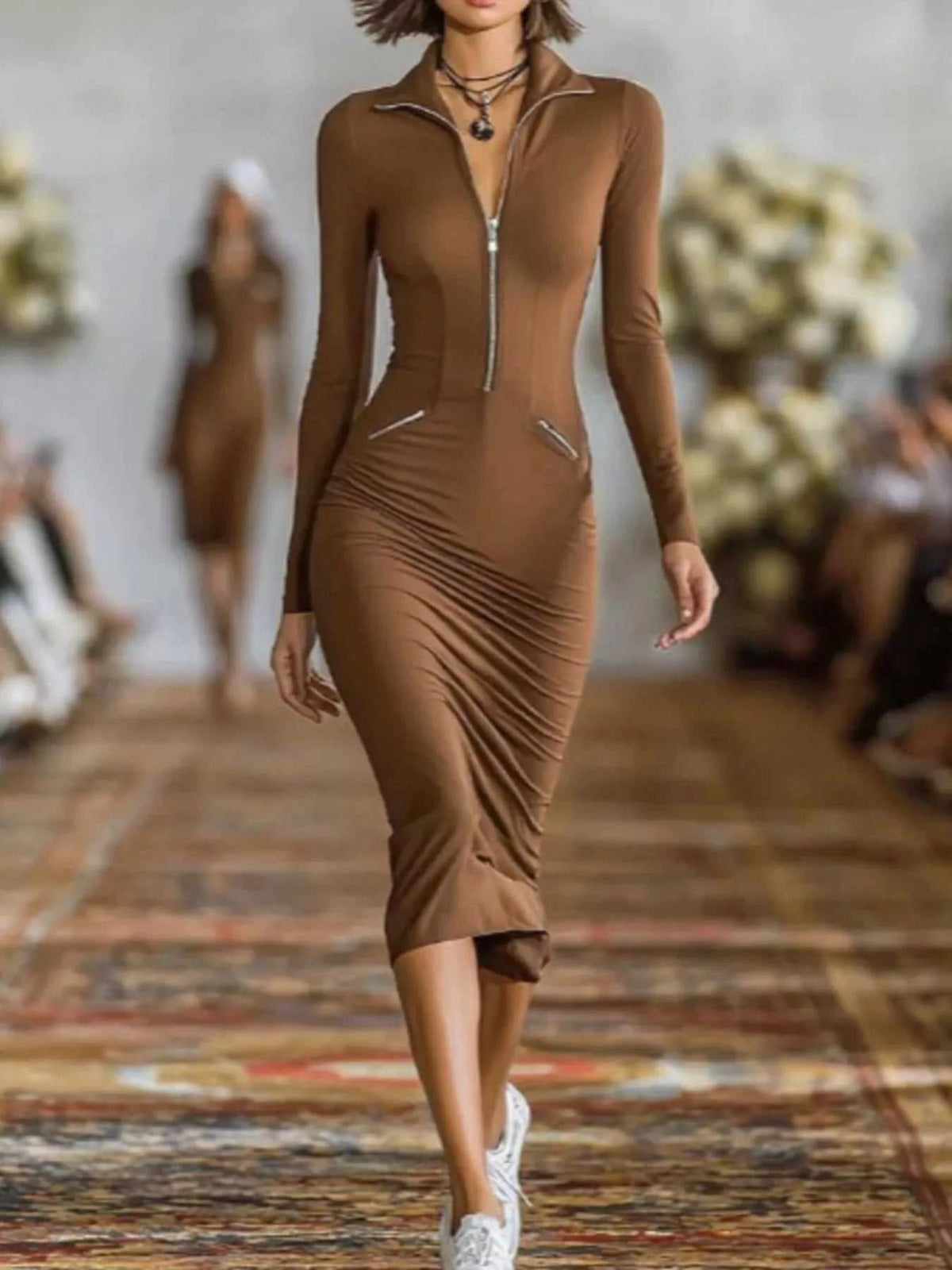 Full Size Zip-Front Bodycon Midi Dress Plus Size 101001488194911 56 Affordable Fashion Under $100 Jerry's Apparel 