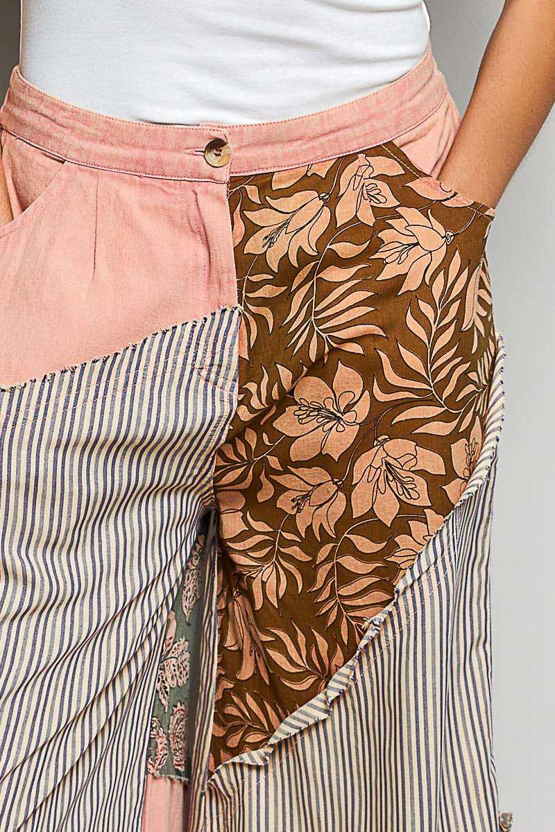 POL Striped Floral Patchwork Wide leg Pants with Side Big Star Patch 100100060771533 59 Affordable Fashion Under $100 Jerry's Apparel 