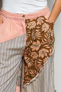POL Striped Floral Patchwork Wide leg Pants with Side Big Star Patch 100100060771533 59 Affordable Fashion Under $100 Jerry's Apparel 
